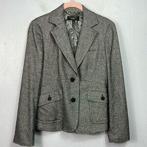 Talbots Wool Blend Navy Blue White Navy Blue Two Button Blazer Jacket 2